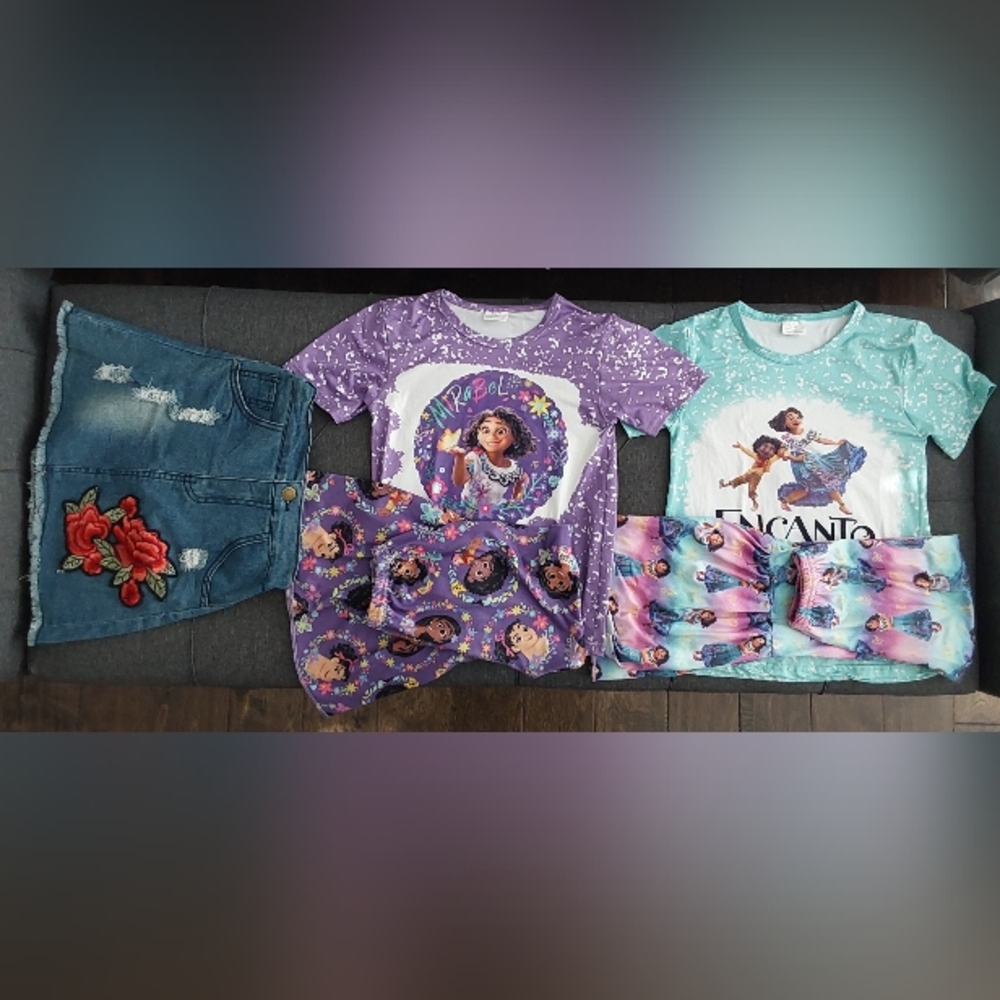 Encanto Themed Kids Clothing Set + Bonus Denim Skirt & Butterfly Hoodie